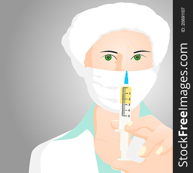 Nurse in the operating room with a syringe, cartoon illustrations
