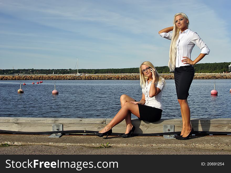 Two girls on the beach.