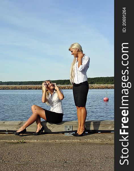 Two girls on the beach.