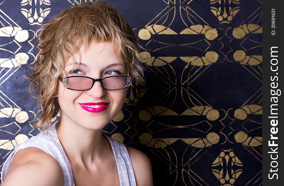 Beautiful smiling woman wearing glasses. Beautiful smiling woman wearing glasses