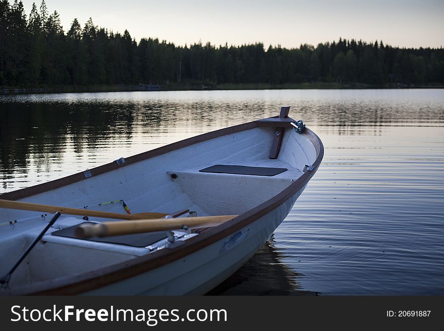 Boat prepared to start a course at the lake. Boat prepared to start a course at the lake