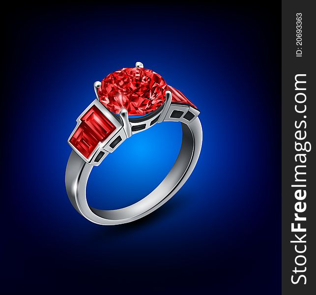 ring with red diamond on blue. ring with red diamond on blue