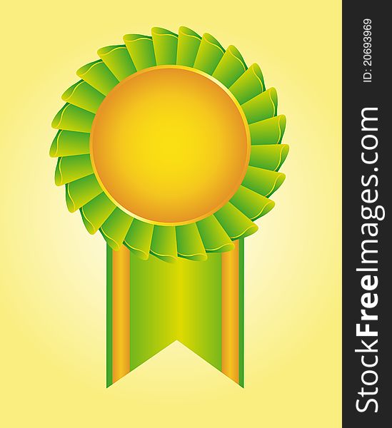 Blank green and gold rosette over yellow background. Blank green and gold rosette over yellow background.