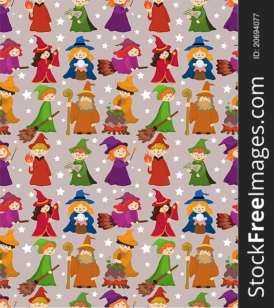 Cartoon Wizard and Witch magic seamless pattern,vector,illustration