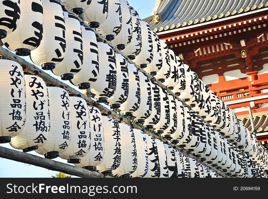 Japanese Lamps in front of Temple at Asakusa, Japan