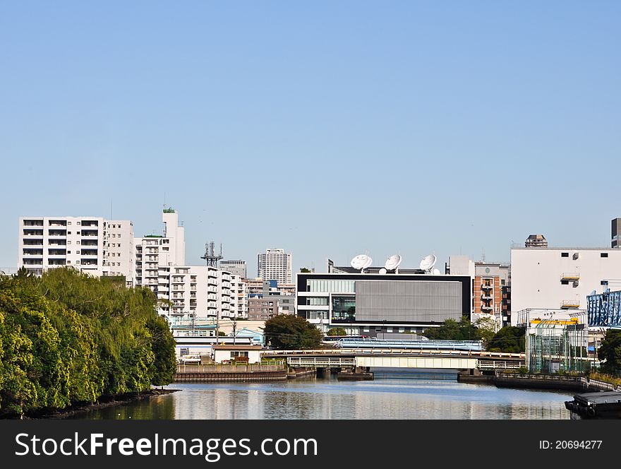 City near river at Tokyo, Japan