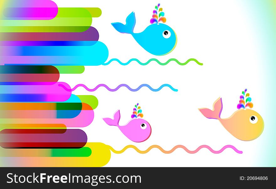 Colorful background with lines and whale
