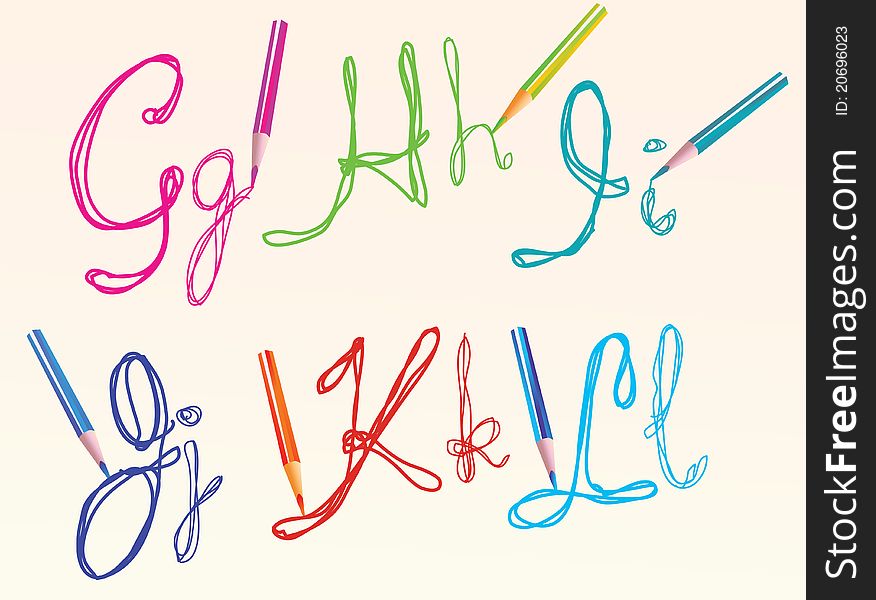Color Hand Drawing Letters For Your Design, Ghijkl