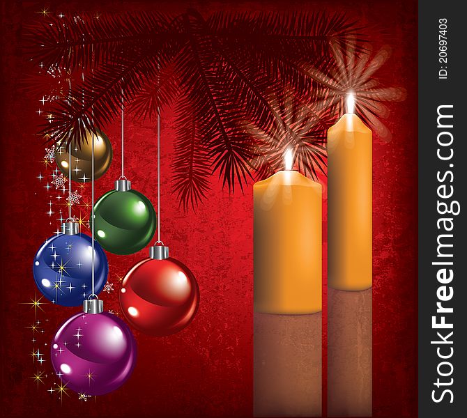 Christmas greeting with decoration and candle