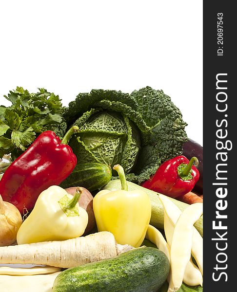 Composition with variety of fresh organic vegetables. Composition with variety of fresh organic vegetables