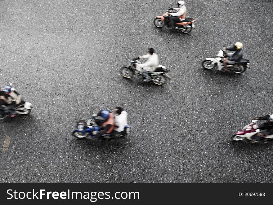 Bikers in the streets of Bangkok, Thailand.