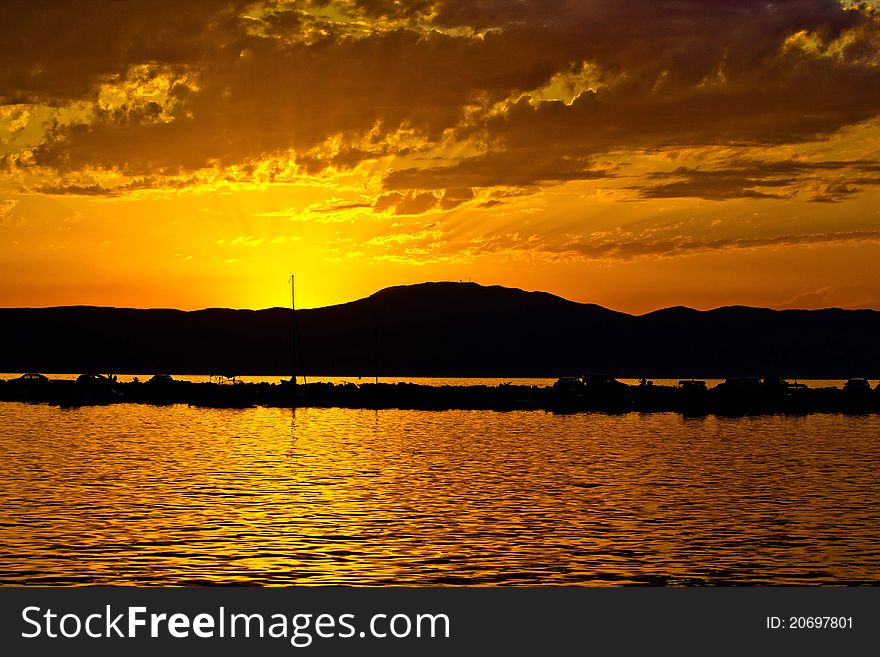 Photo of golden sunset in Malinska, Croatia