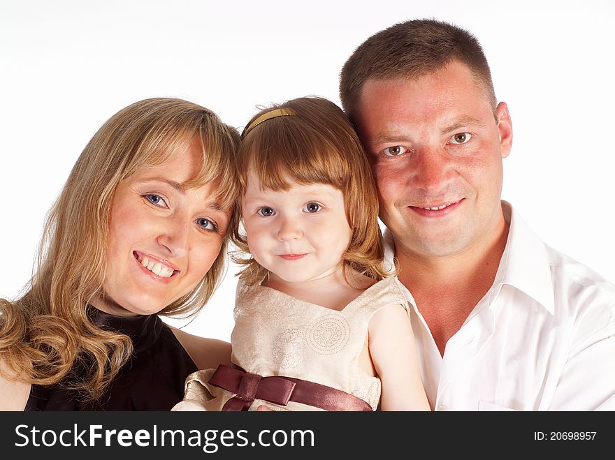 Portrait of a nice family on a white. Portrait of a nice family on a white