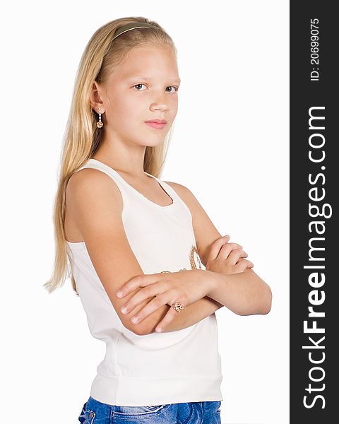 Cute little girl on a white background. Cute little girl on a white background