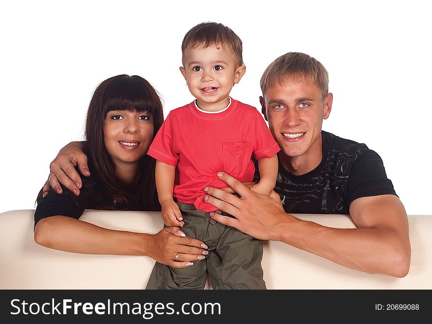 Cute family of a three on a white