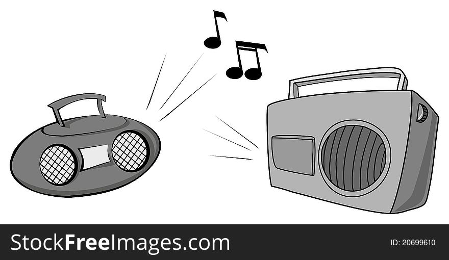 Cartoon illustration of a 2 boomboxes