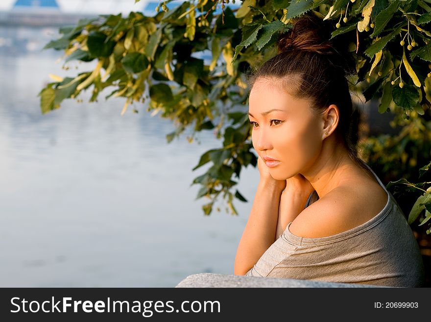 Girl walking outdoor in summer