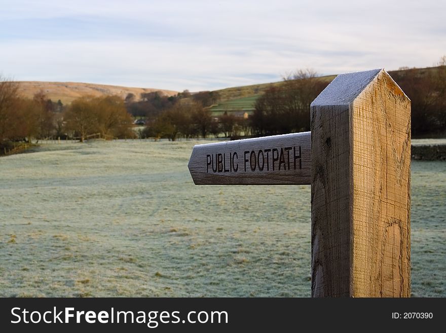 Fingerpost shows the way on frosty morning