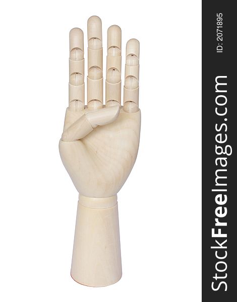 Wooden hand showing four fingers