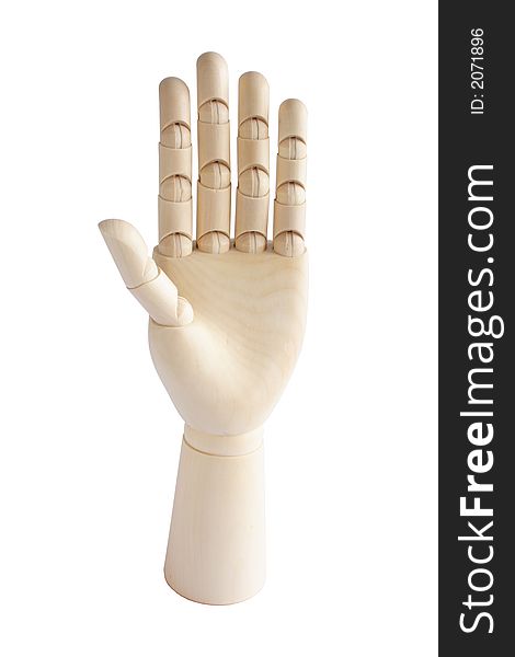 Wooden hand showing five fingers