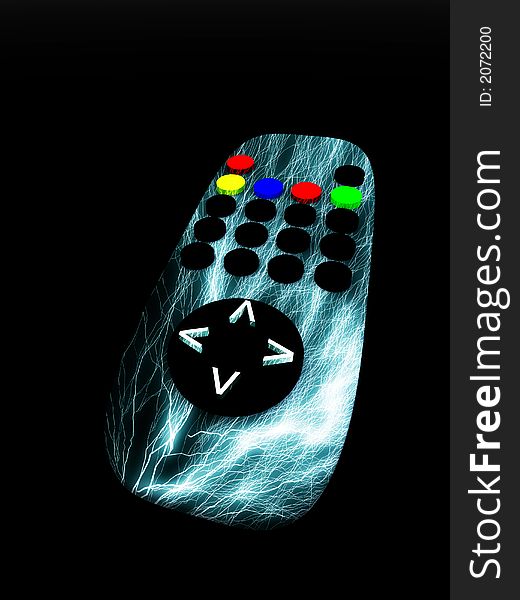 A image of a television remote control with added lightning effect. A image of a television remote control with added lightning effect.