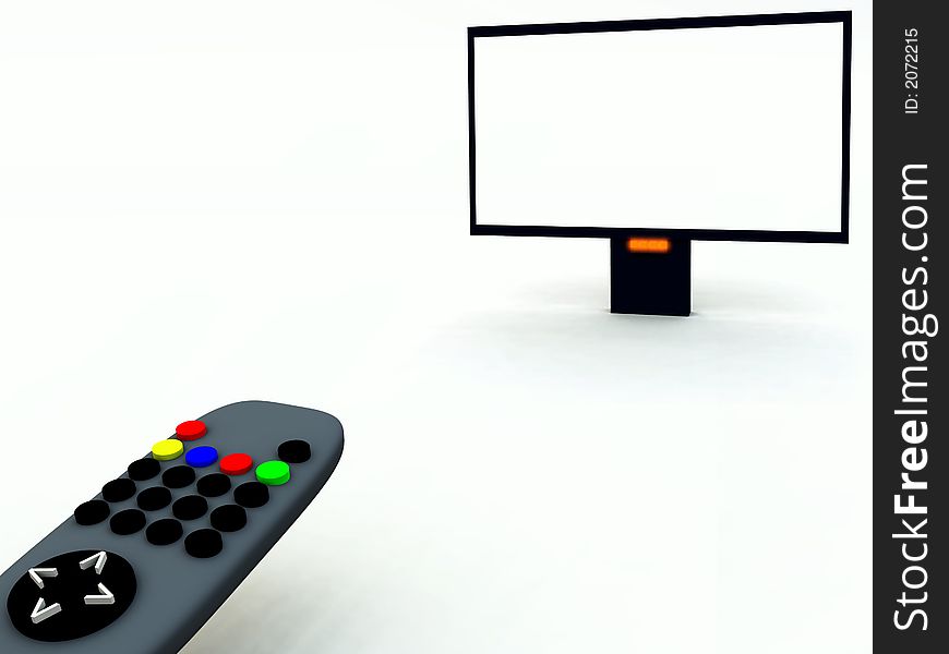 A image of a television remote control and a blank television screen you can fill in. A image of a television remote control and a blank television screen you can fill in.