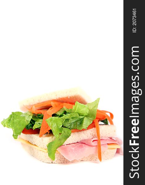 Ham and cheese sandwich with lettuce salad. Ham and cheese sandwich with lettuce salad