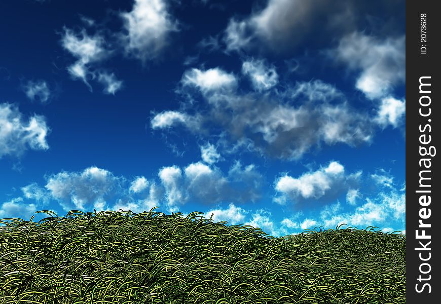 Illustration of green hills and sunny sky. Illustration of green hills and sunny sky