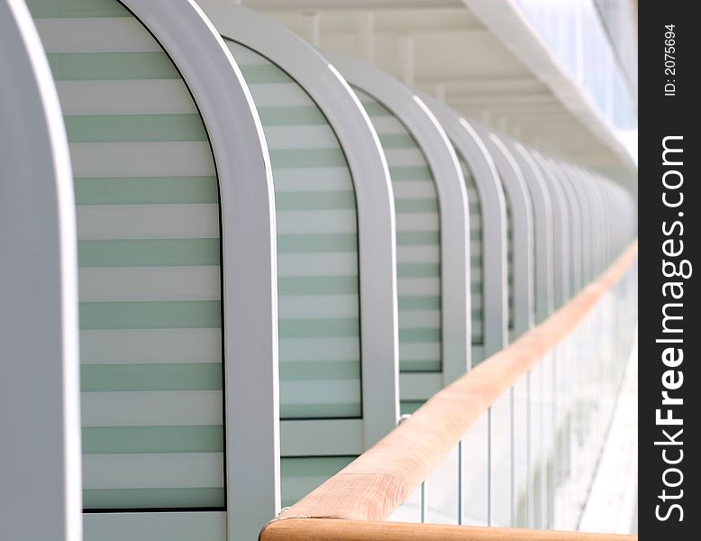 Rows of verandas on a cruise ship