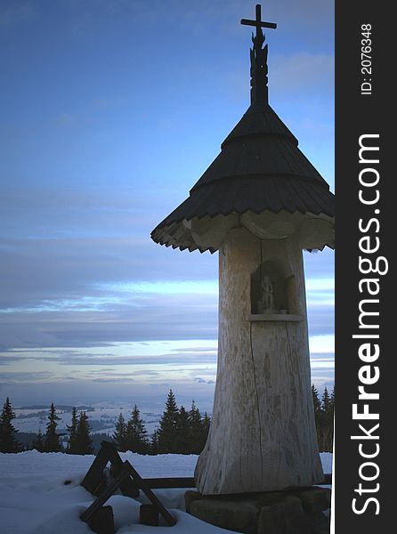 The shrine from the Tatra Mountains in winter.