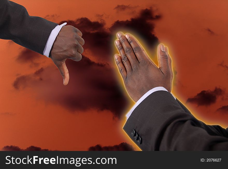 This is an image of two hands put against each other to represent Faith and Doubt. The white glow round the fingers emphasises divinity. This is an image of two hands put against each other to represent Faith and Doubt. The white glow round the fingers emphasises divinity.