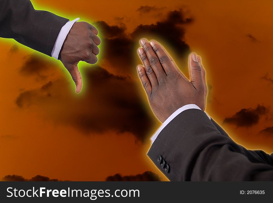 This is an image of two hands put against each other to represent Faith and Doubt. The white glow round the fingers emphasises divinity. This is an image of two hands put against each other to represent Faith and Doubt. The white glow round the fingers emphasises divinity.