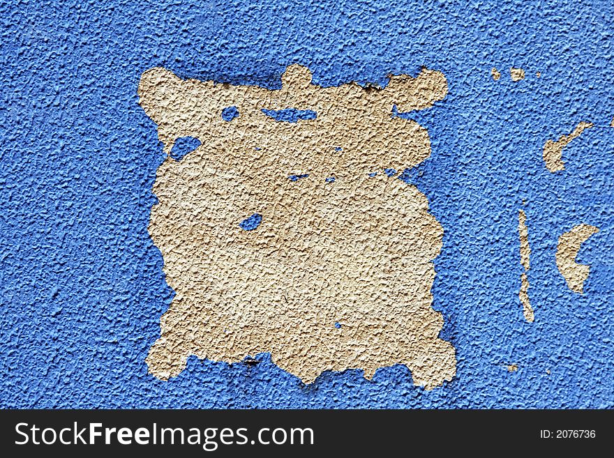 Concrete Wall Sport Under Peeling Blue Paint, Abstract Background