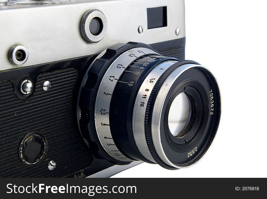 Old rangefinder camera isolated on white