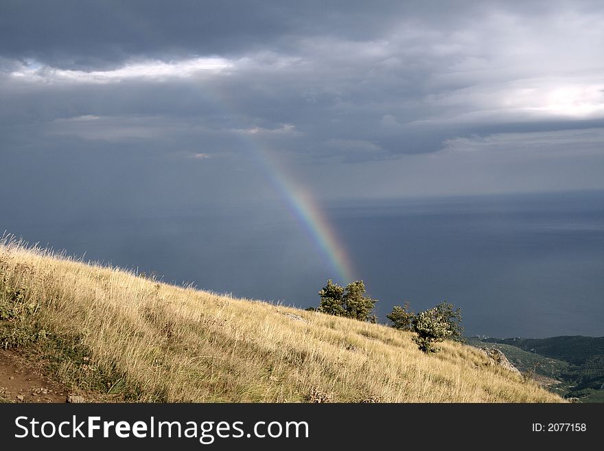 Rainbow at hills of Crimea. Rainbow at hills of Crimea