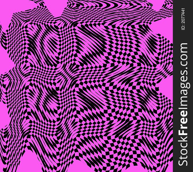 Swirling checkerboard in black and pink