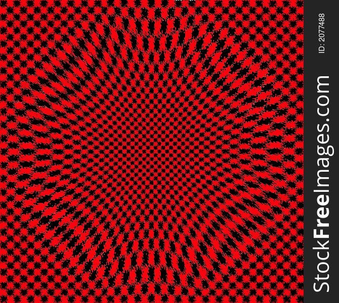 Distorted squares in black and red