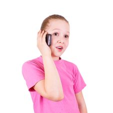 The Girl On The Phone On A White Royalty Free Stock Image