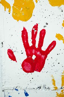 Child S Handprint In Red Paint Stock Photos Child S Handprint In Red Paint Stock Photos