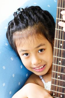 Portrait Young Girl Play With Guitar Stock Images