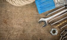 Tools And Instruments On Wood Stock Photo Tools And Instruments On Wood Stock Photo