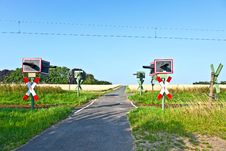 Railway Crossing In Nature Stock Photo Railway Crossing In Nature Stock Photo