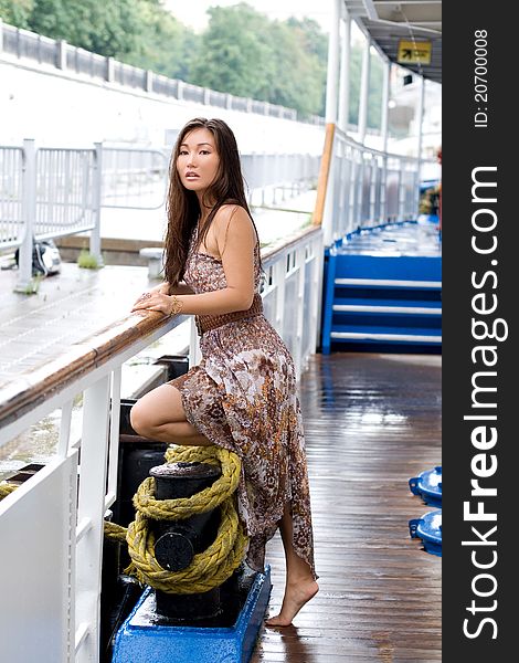 Girl traveling by boat in summer. Girl traveling by boat in summer