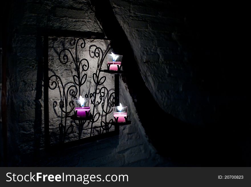 Colorful three candle with black background. Colorful three candle with black background