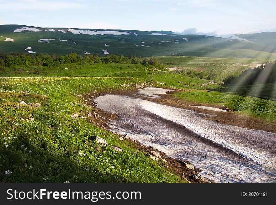 Beauty view - mountains landscape. Morning in alps