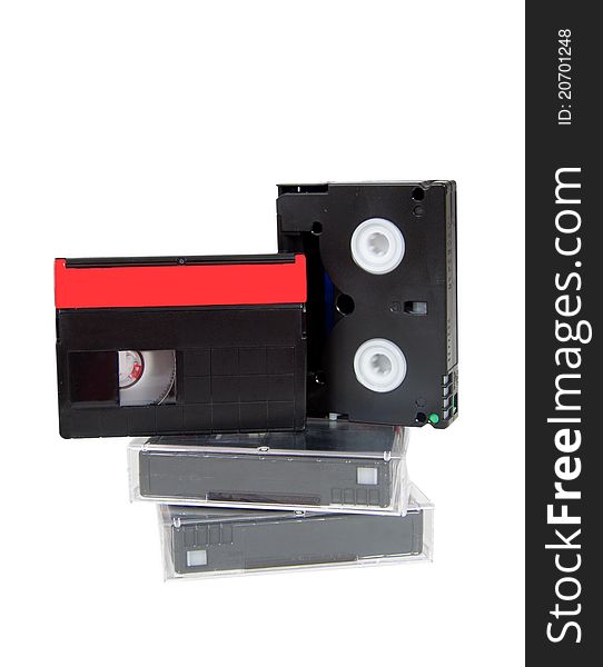 Old three video casettes on white background. Old three video casettes on white background