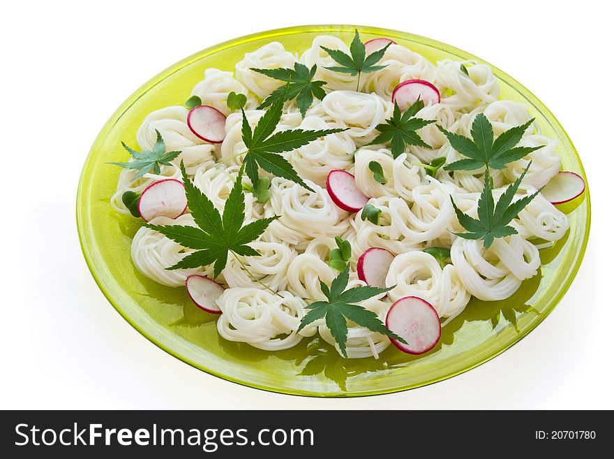 Japanese noodles served with radish. Japanese noodles served with radish.