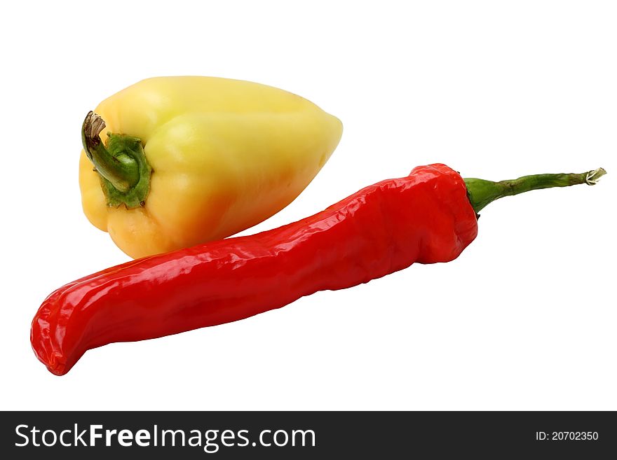 Sweet and hot peppers isolated on white background