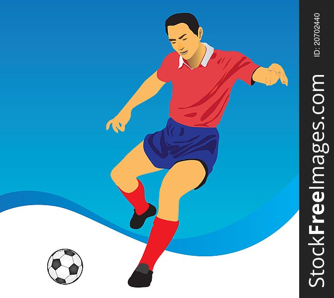 Soccer player kicking a soccer ball, as illustration.