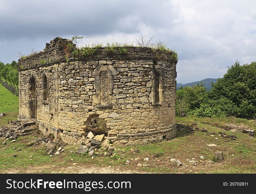 Ruins of church in Bedia valley, Abkhazia. Founded in X century